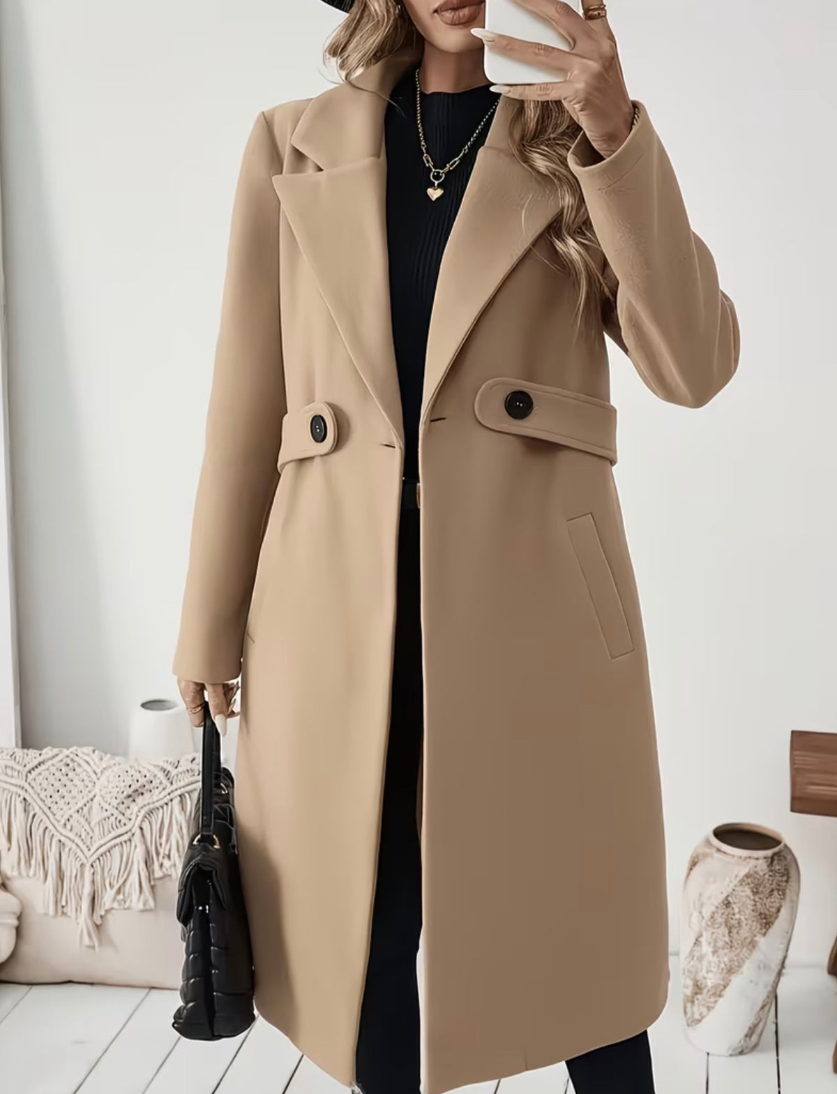 Manteau Long Femme Élégant Chic Col Tailleur – Tailles S à 6XL