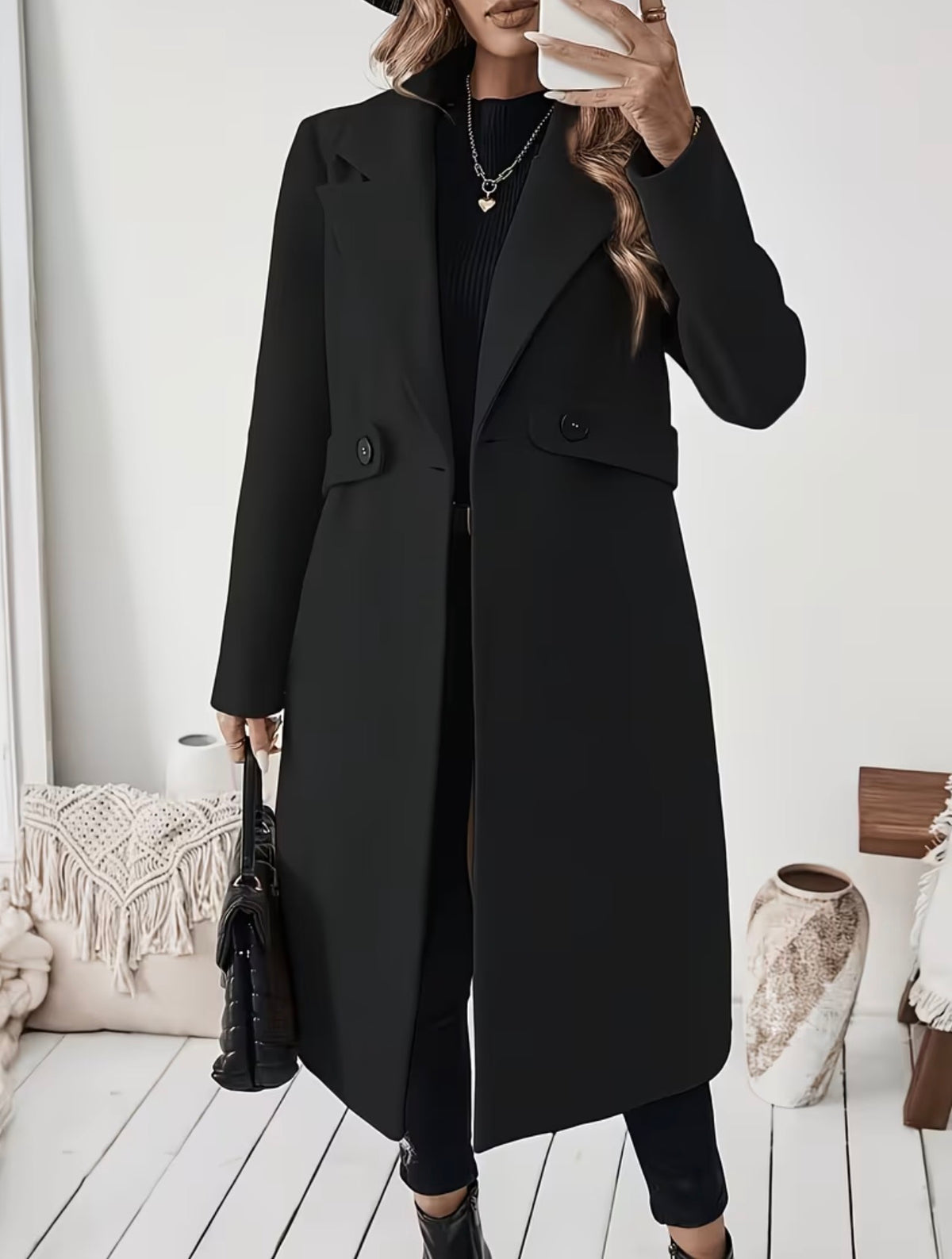 Manteau Long Femme Élégant Chic Col Tailleur – Tailles S à 6XL