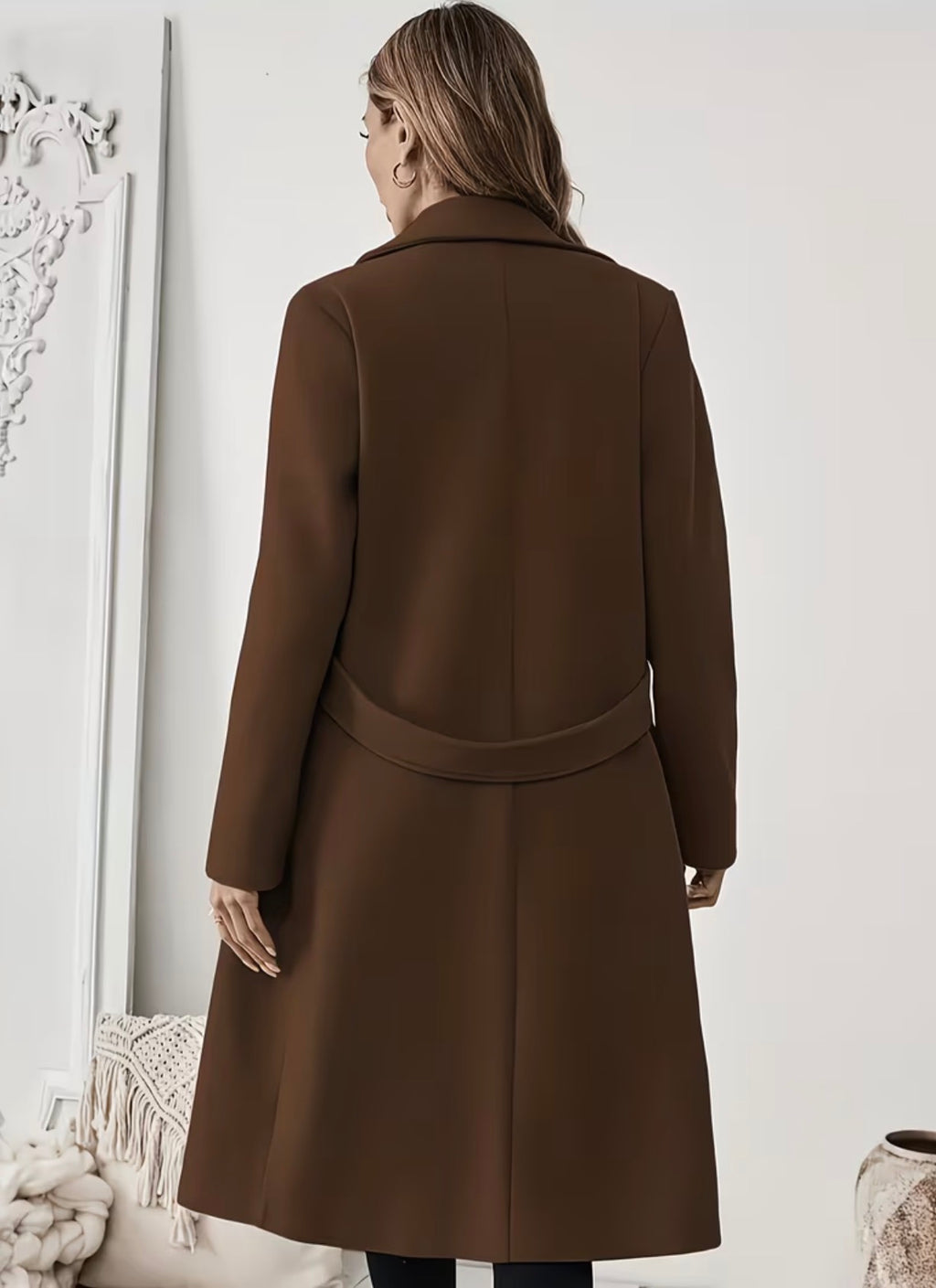 Manteau Long Femme Élégant Chic Col Tailleur – Tailles S à 6XL