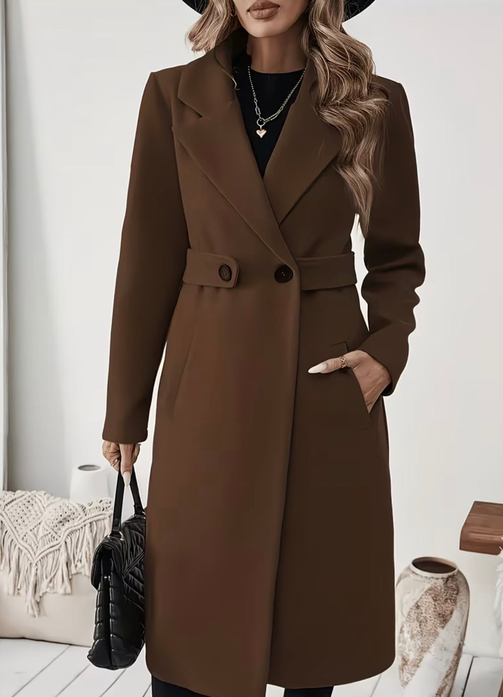 Manteau Long Femme Élégant Chic Col Tailleur – Tailles S à 6XL