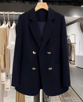 Blazer Long Femme Chic Double Boutonnage Doré