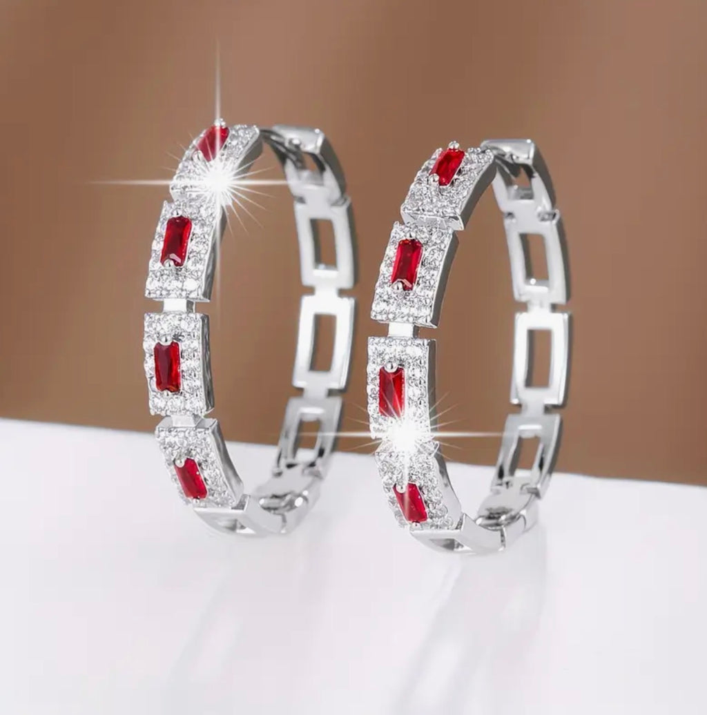 Boucles d’Oreilles Créoles Femme Pierres Baguette & Strass