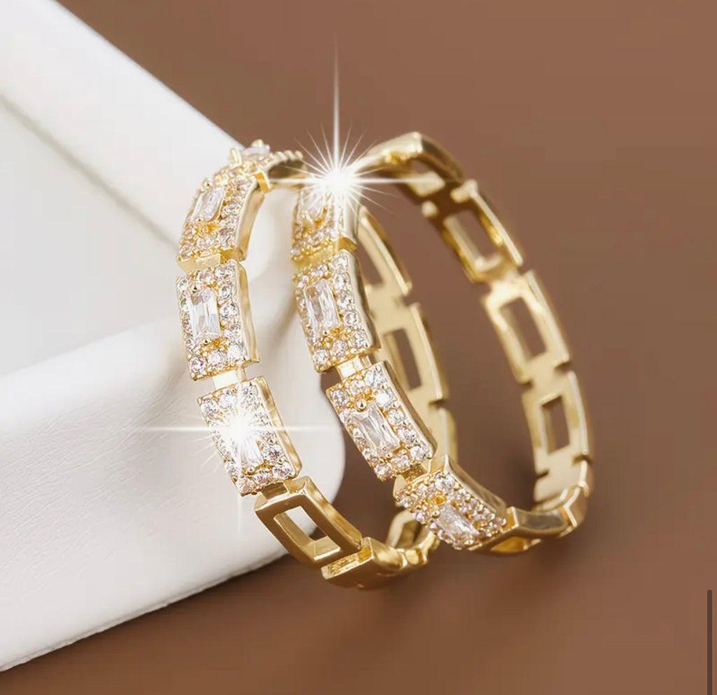Boucles d’Oreilles Créoles Femme Pierres Baguette & Strass