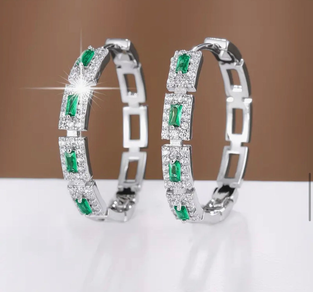 Boucles d’Oreilles Créoles Femme Pierres Baguette & Strass