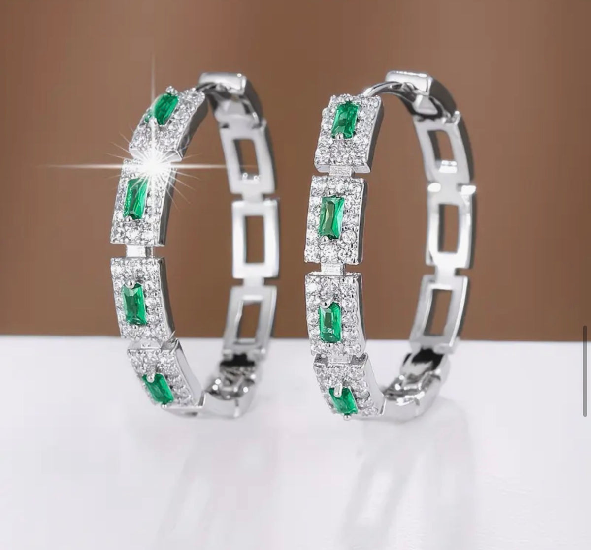 Boucles d’Oreilles Créoles Femme Pierres Baguette & Strass