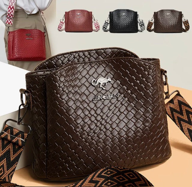 Sac Bandoulière Femme Tressé Élégant avec Sangle Réglable et Amovible