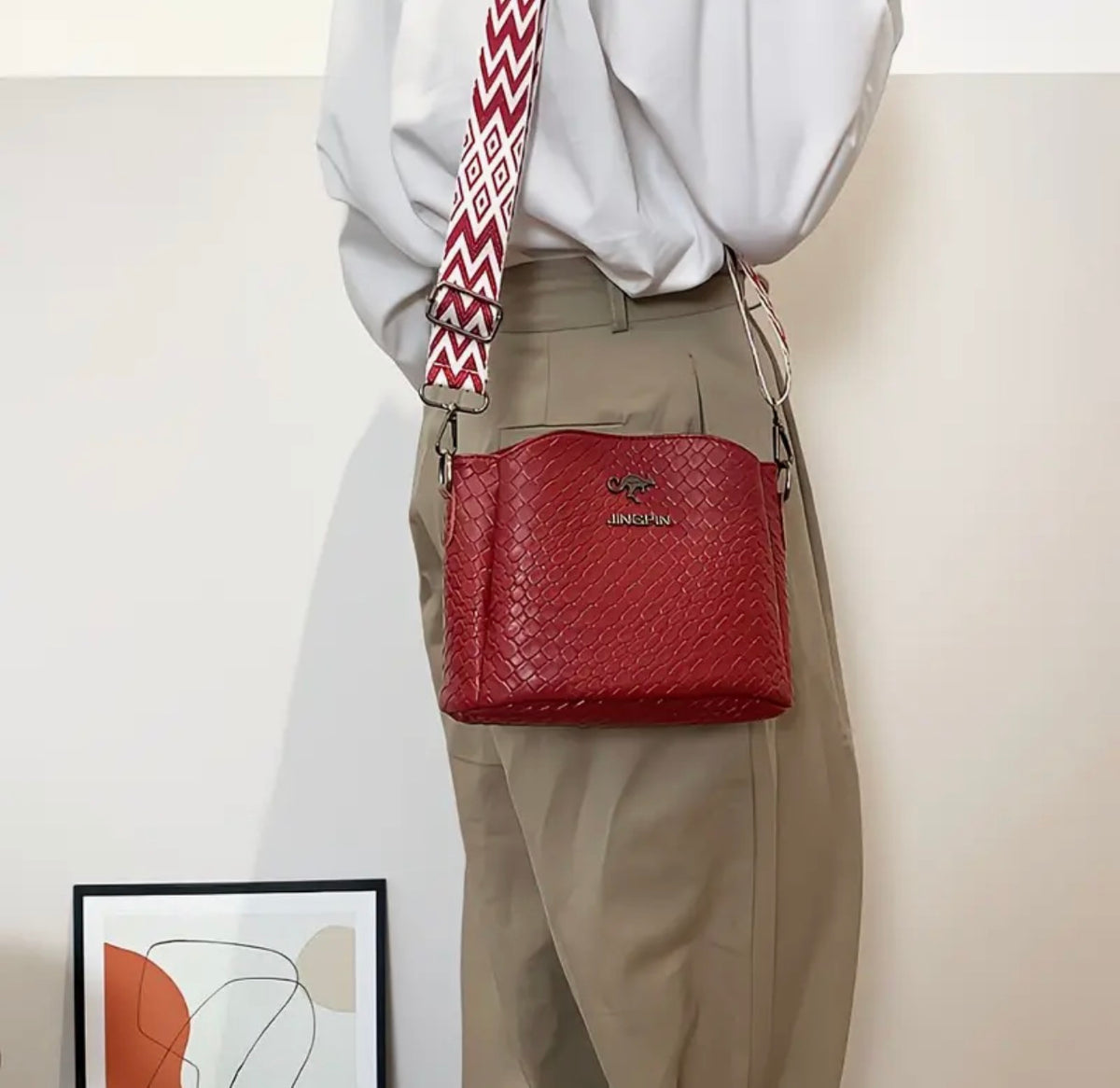 Sac Bandoulière Femme Tressé Élégant avec Sangle Réglable et Amovible