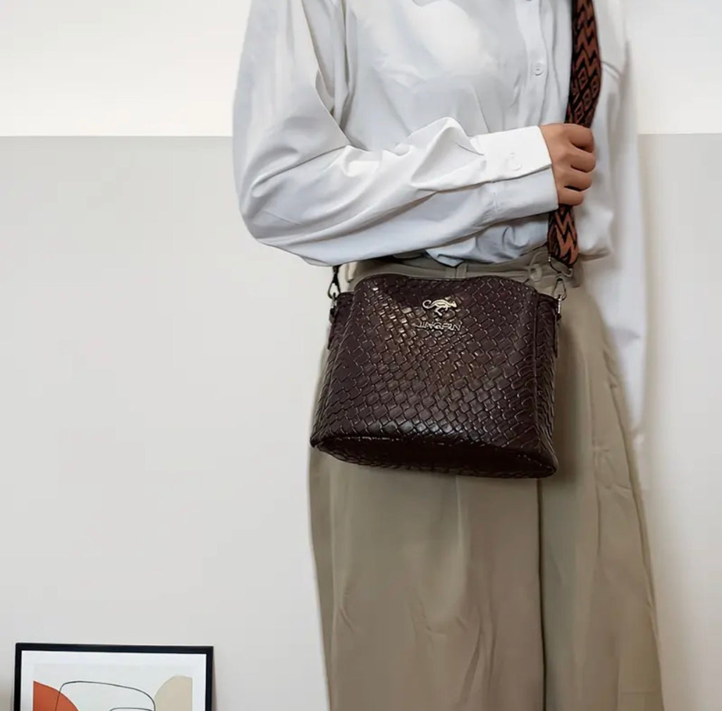 Sac Bandoulière Femme Tressé Élégant avec Sangle Réglable et Amovible