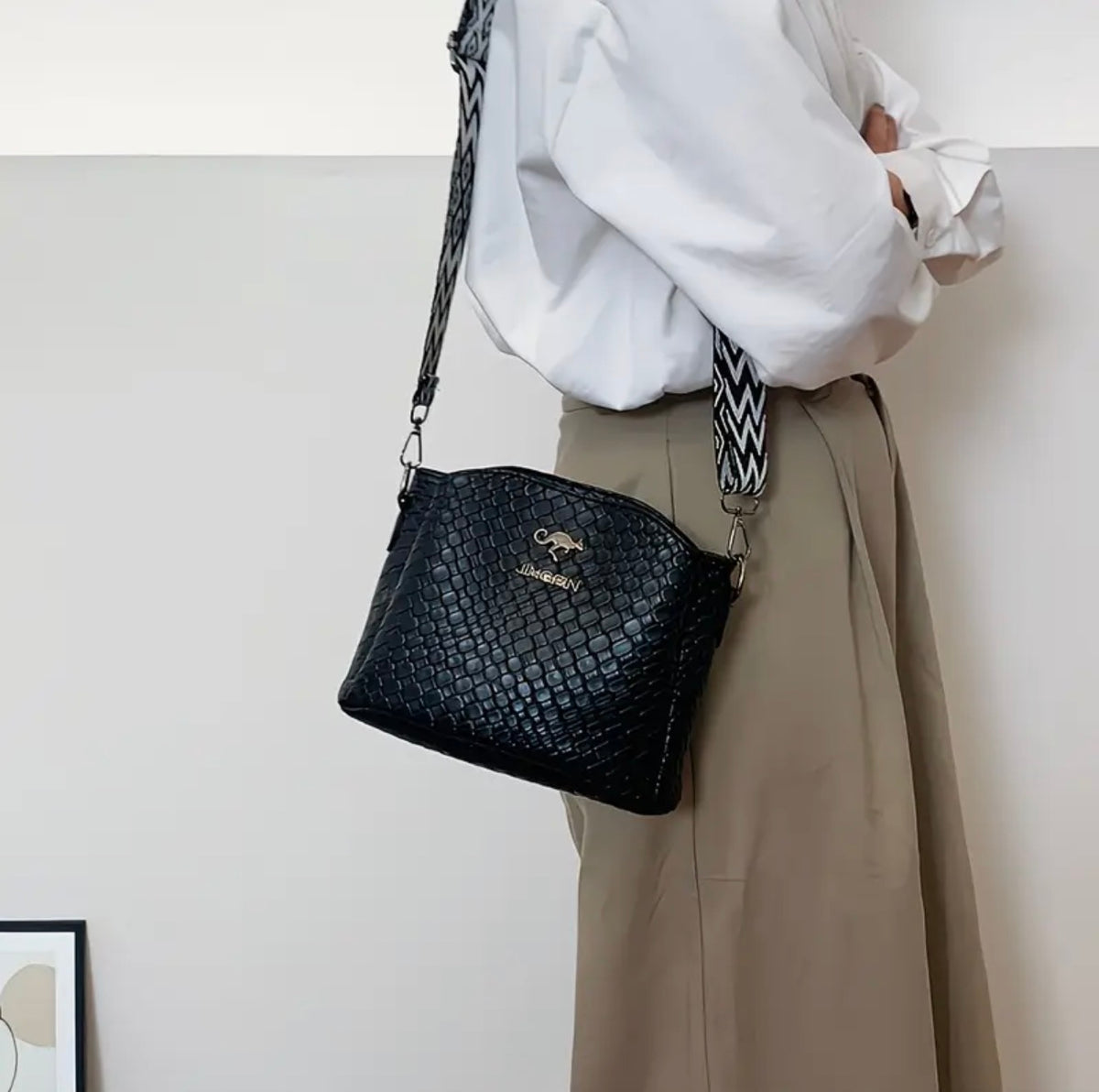 Sac Bandoulière Femme Tressé Élégant avec Sangle Réglable et Amovible