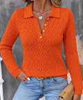 Pull Polo Femme Maille Ajourée Chic Manches Longues