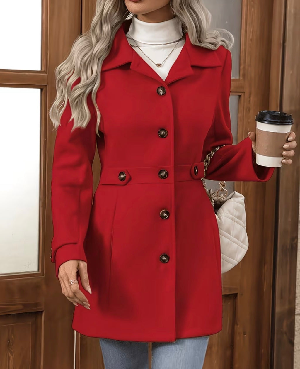 Manteau Blazer Long Femme Élégant Cintré à Boutons