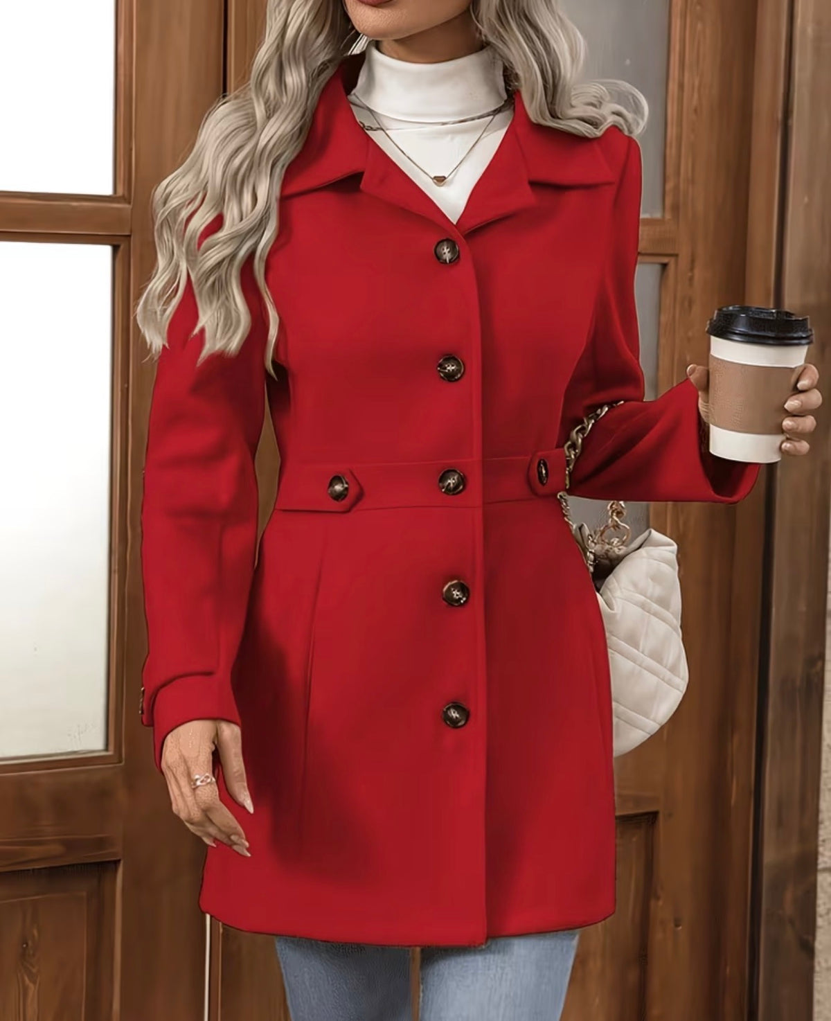 Manteau Blazer Long Femme Élégant Cintré à Boutons