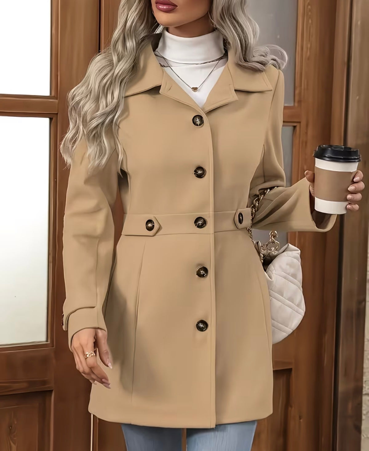 Manteau Blazer Long Femme Élégant Cintré à Boutons