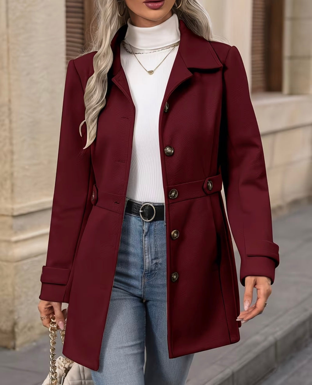 Manteau Blazer Long Femme Élégant Cintré à Boutons