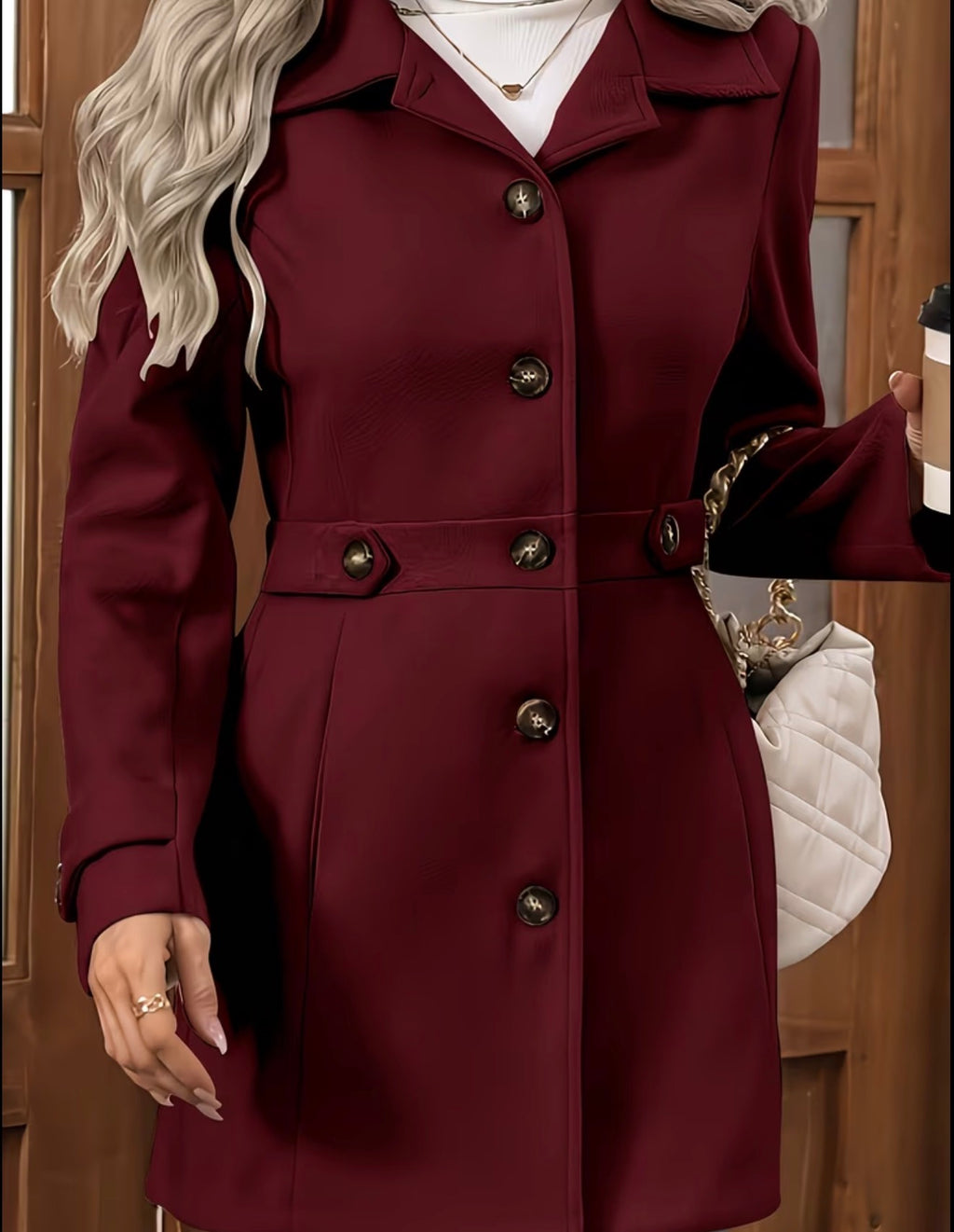 Manteau Blazer Long Femme Élégant Cintré à Boutons
