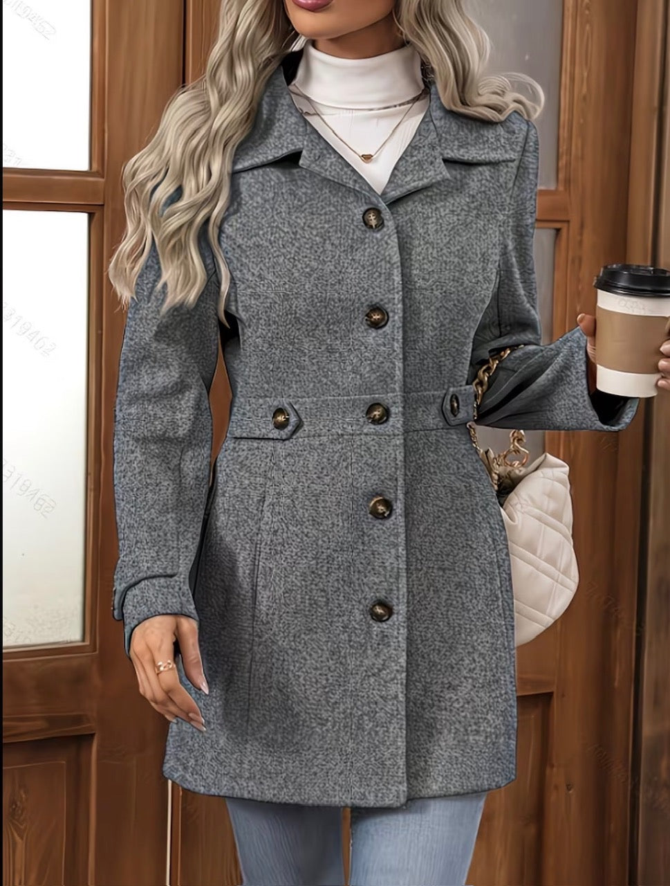 Manteau Blazer Long Femme Élégant Cintré à Boutons