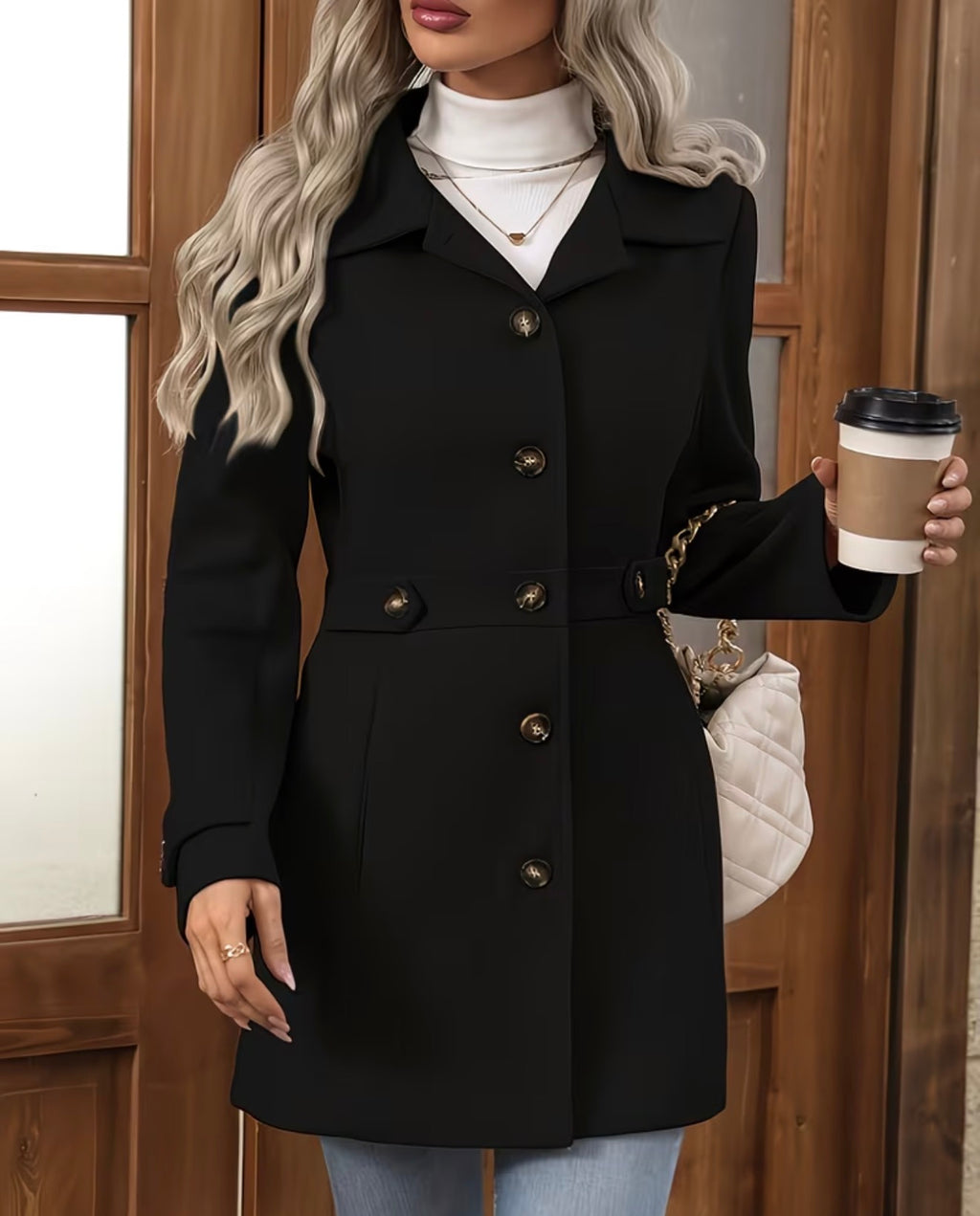 Manteau Blazer Long Femme Élégant Cintré à Boutons