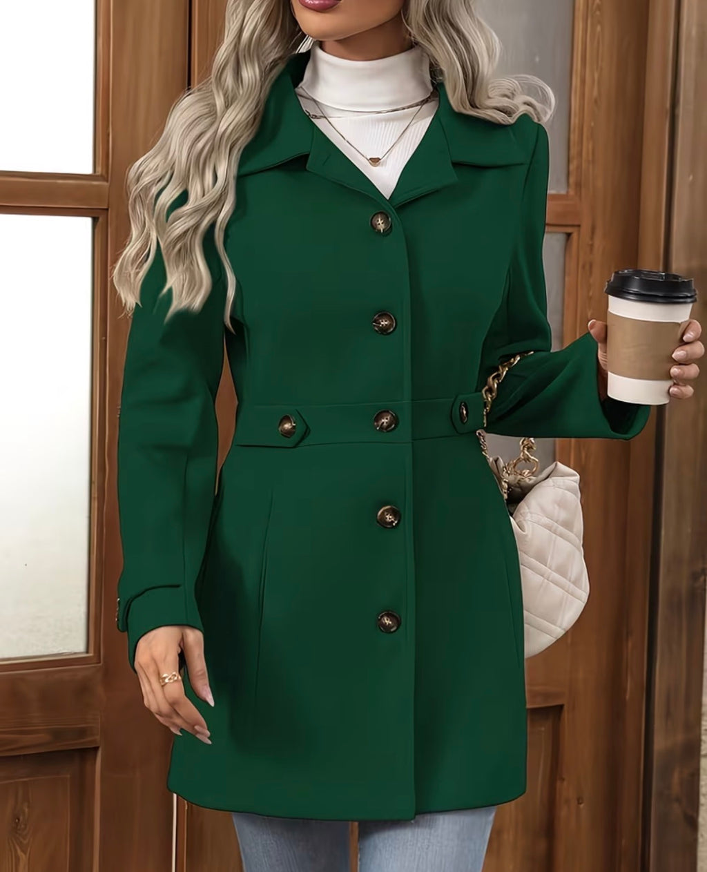 Manteau Blazer Long Femme Élégant Cintré à Boutons