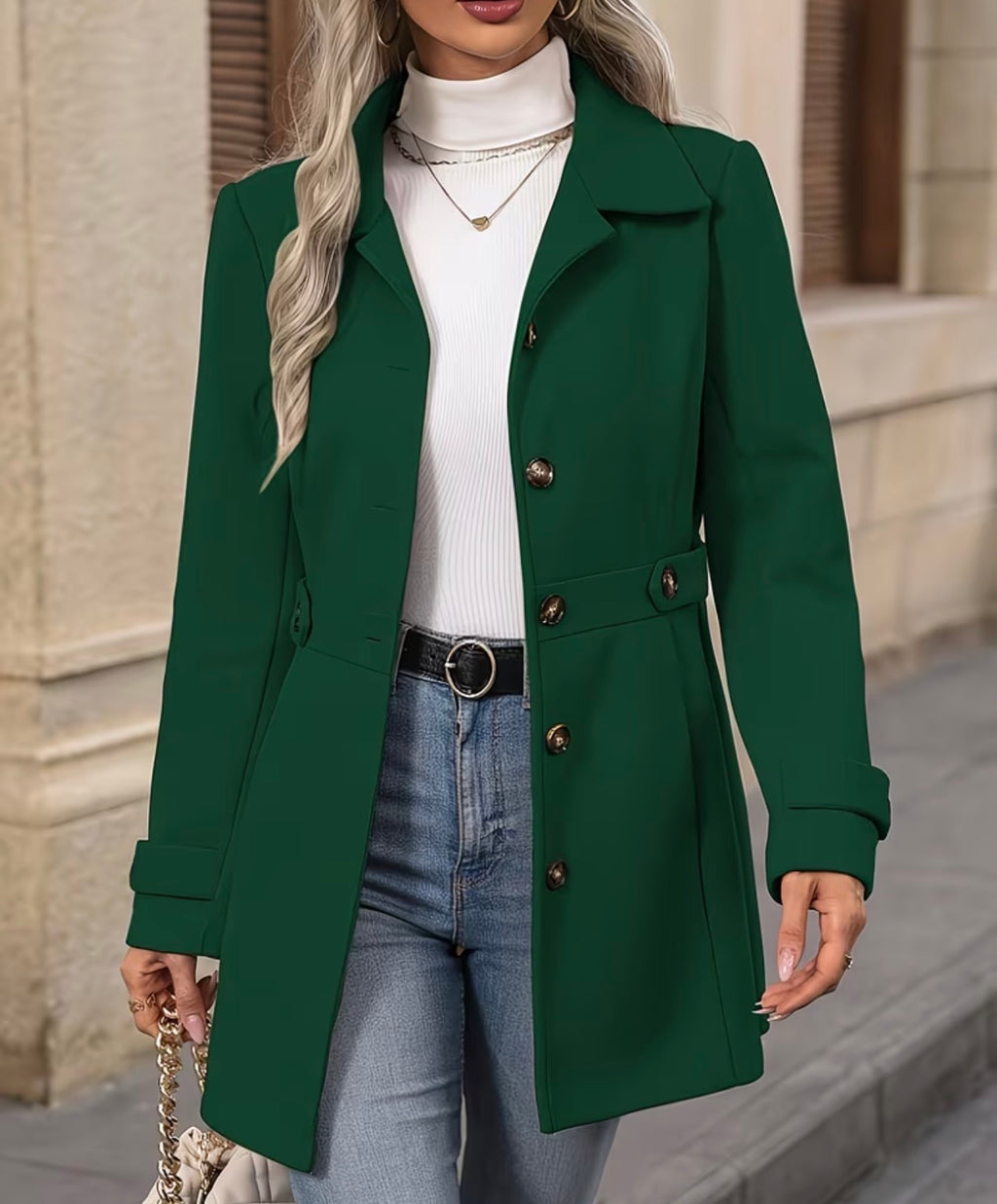 Manteau Blazer Long Femme Élégant Cintré à Boutons