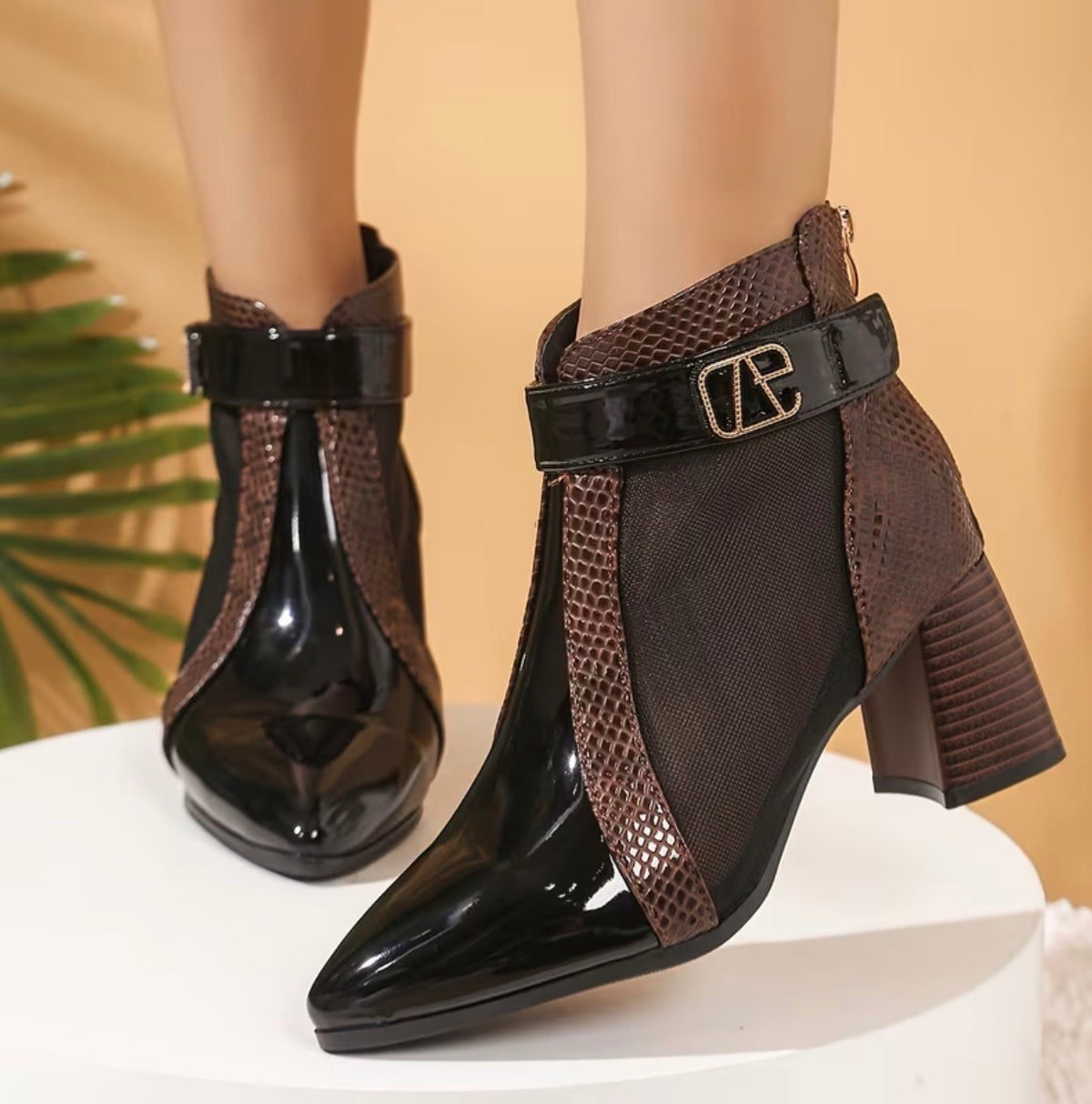 Bottines Femme Chic Vernies à Talon 6,5 cm Bout Pointu