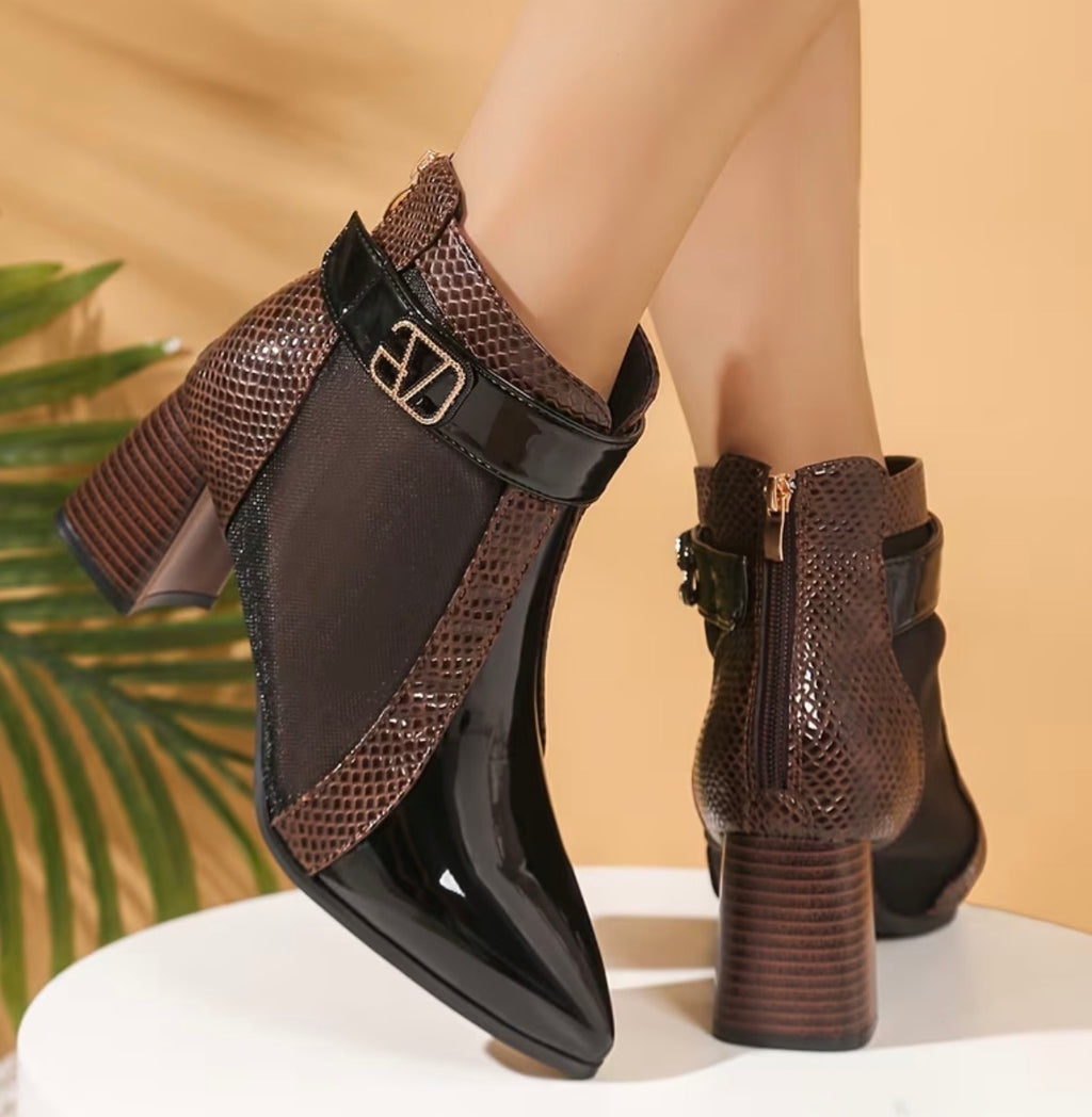 Bottines Femme Chic Vernies à Talon 6,5 cm Bout Pointu