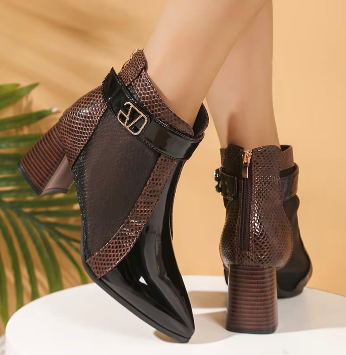 Bottines Femme Chic Vernies à Talon 6,5 cm Bout Pointu