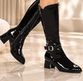 Bottes Hautes Femme Vernies Noires à Talon et Boucle