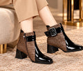 Bottines Femme Bi-Matière Vernies à Talon et Boucle