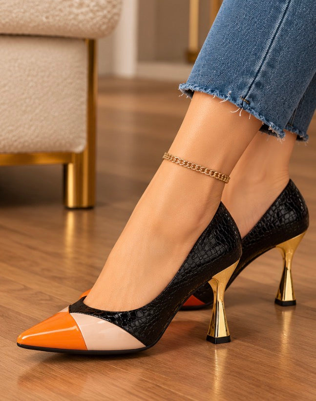 Escarpins Femme Chic à Talon – Design Tricolore & Effet Texturé