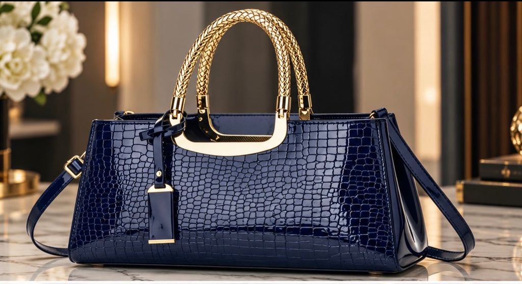 Sac à Main Femme Chic Effet Croco Brillant avec Anses Dorées