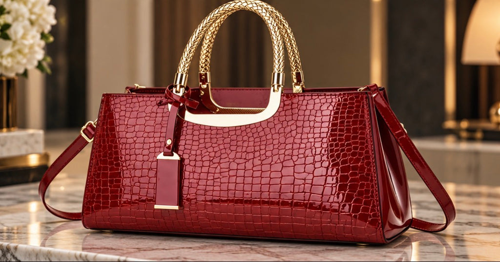 Sac à Main Femme Chic Effet Croco Brillant avec Anses Dorées