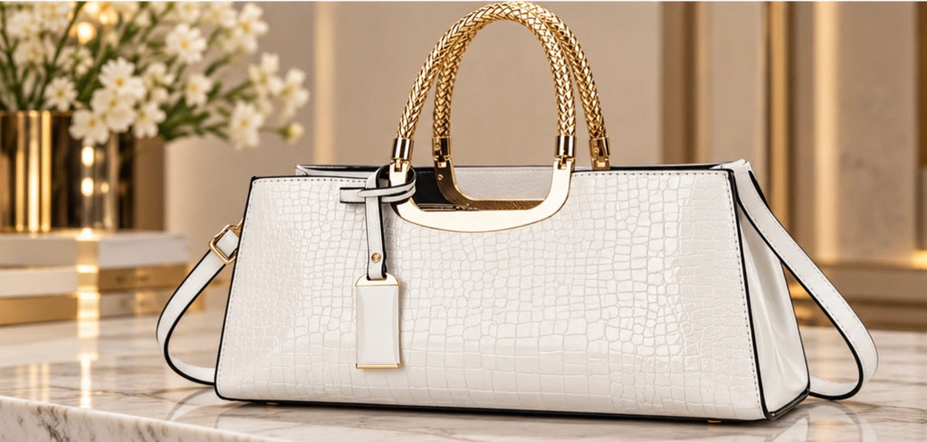 Sac à Main Femme Chic Effet Croco Brillant avec Anses Dorées