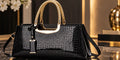 Sac à Main Femme Chic Effet Croco Brillant avec Anses Dorées