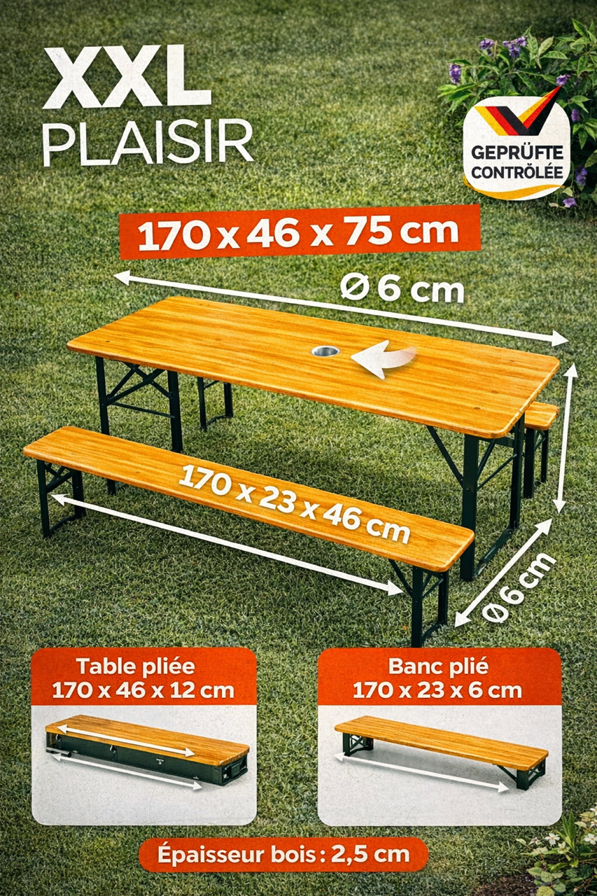 Garden Fest -Table jardin avec bancs