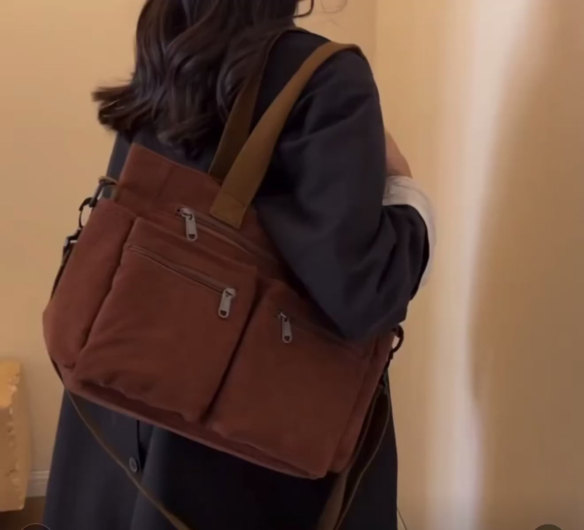Sac Cabas en Velours Côtelé Multipoches – 4 Coloris