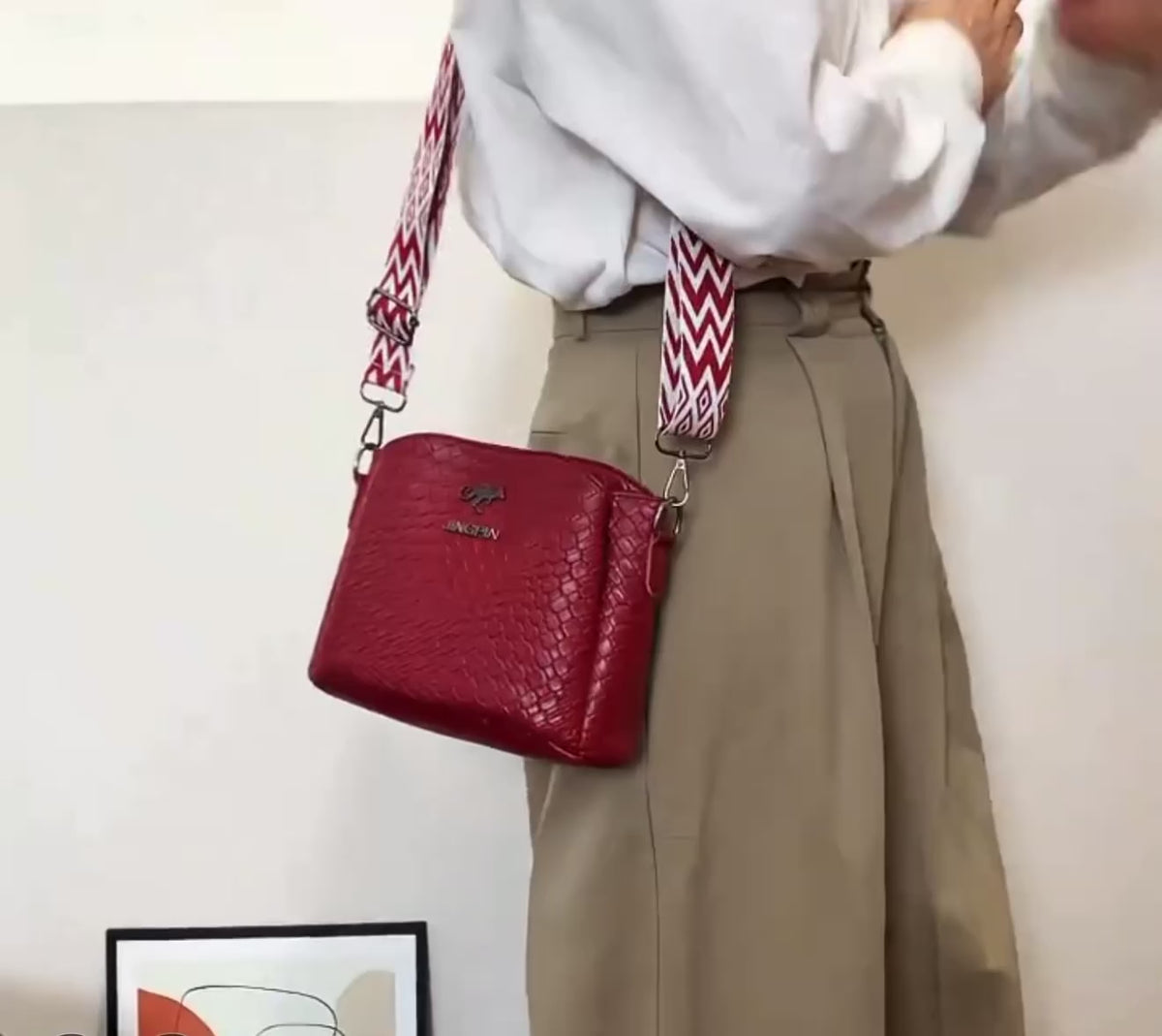 Sac Bandoulière Femme Tressé Élégant avec Sangle Réglable et Amovible