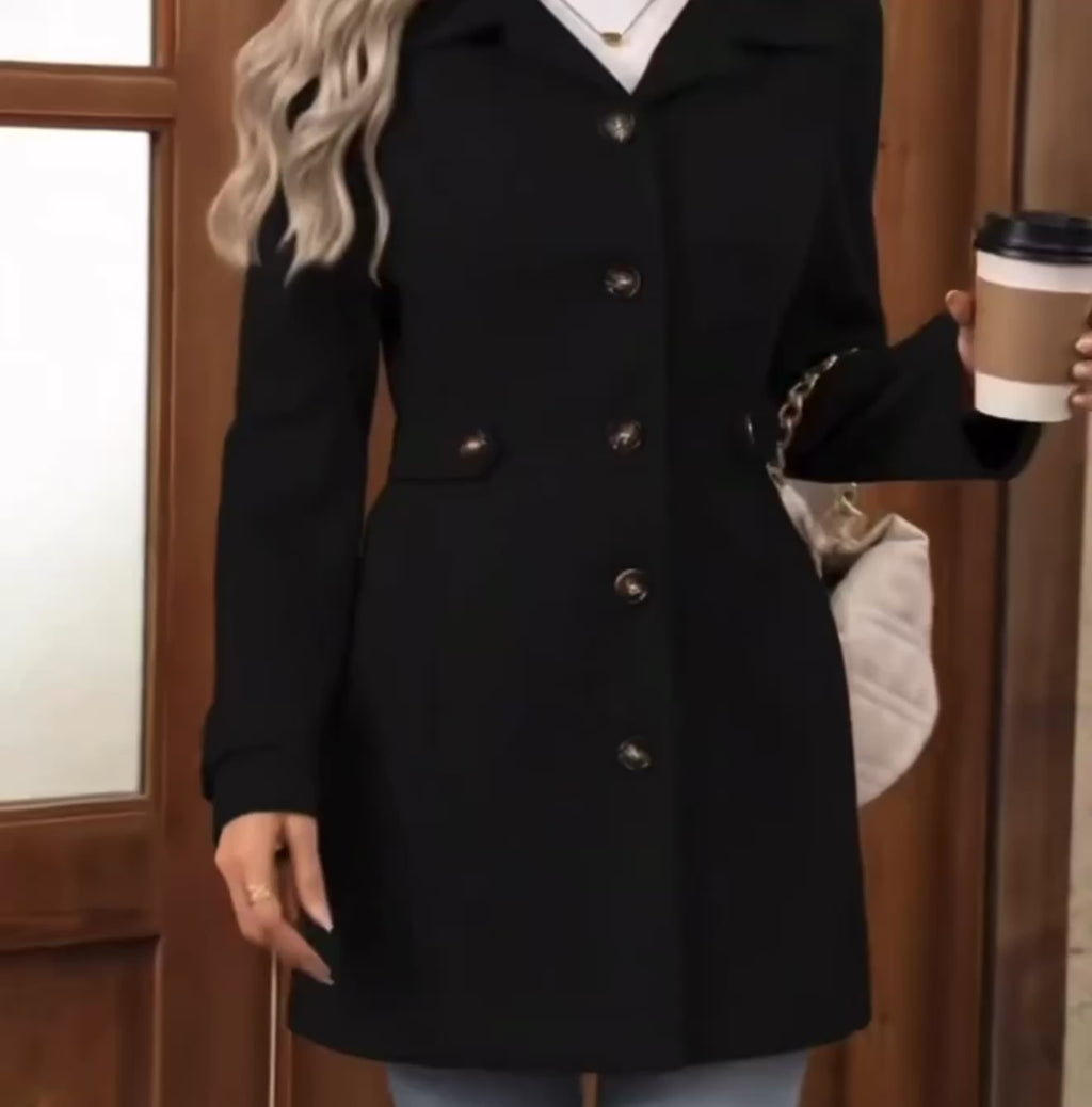 Manteau Blazer Long Femme Élégant Cintré à Boutons