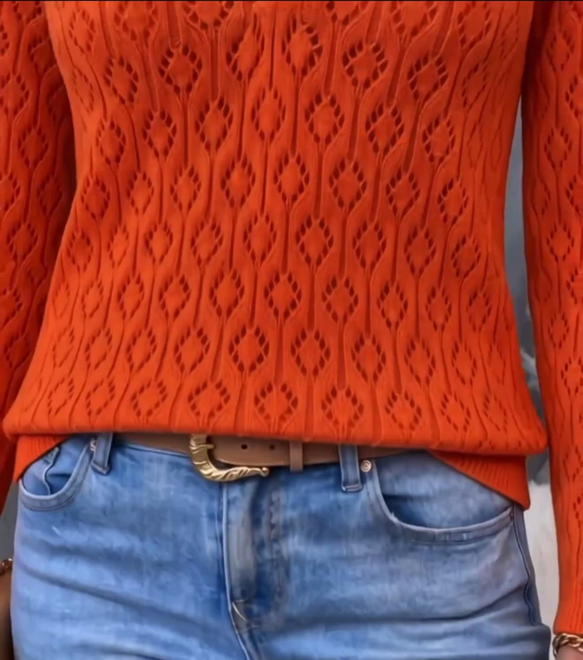 Pull Polo Femme Maille Ajourée Chic Manches Longues