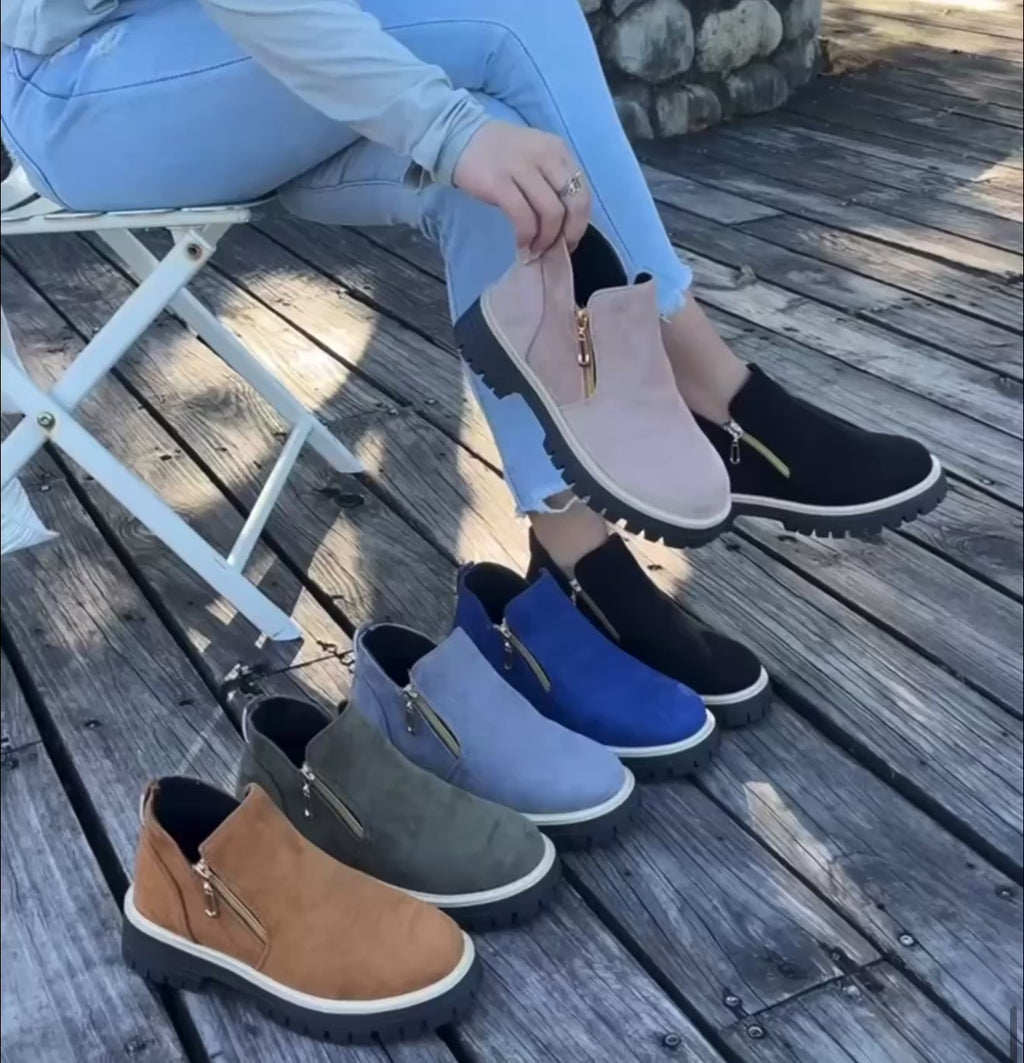 Bottines Femme à Zip Doré – Semelle Crantée Style Chic et Tendance