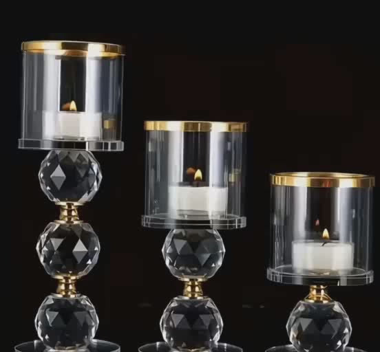 Lot de 3 Bougeoirs en Cristal Doré Décoratifs