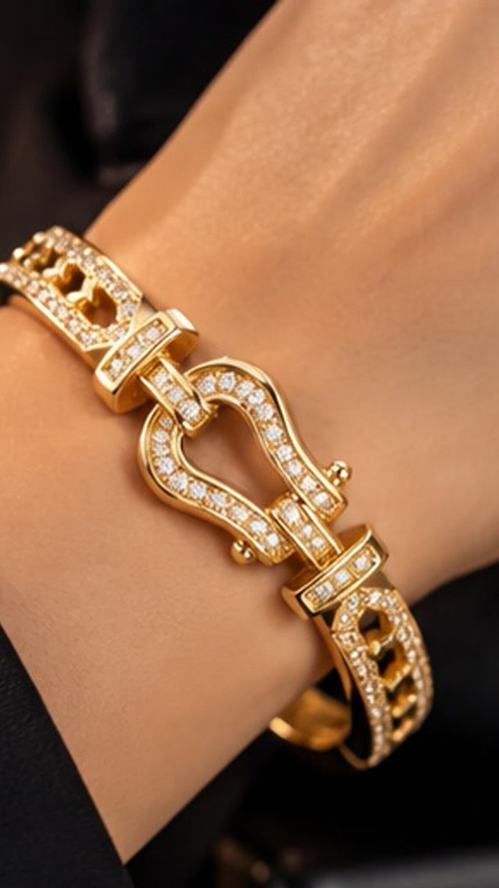 Bracelet Jonc Femme Acier Inoxydable Doré & Strass