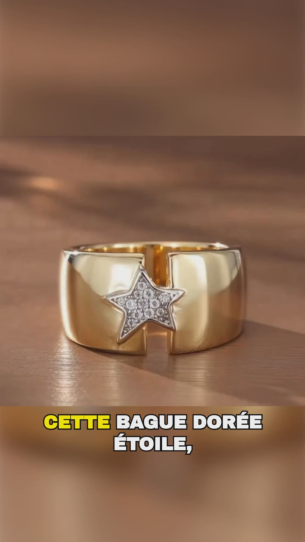 Bague Femme Dorée Large avec Étoile et Strass Brillants